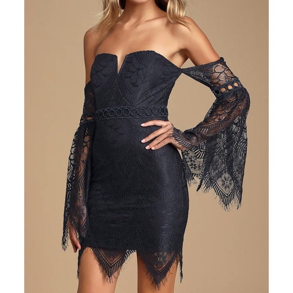 Lulus Dresses & Skirts - Lulus Womens Large Navy Cambridge Lace  Overlay Dress New Bodycon Cocktail Event